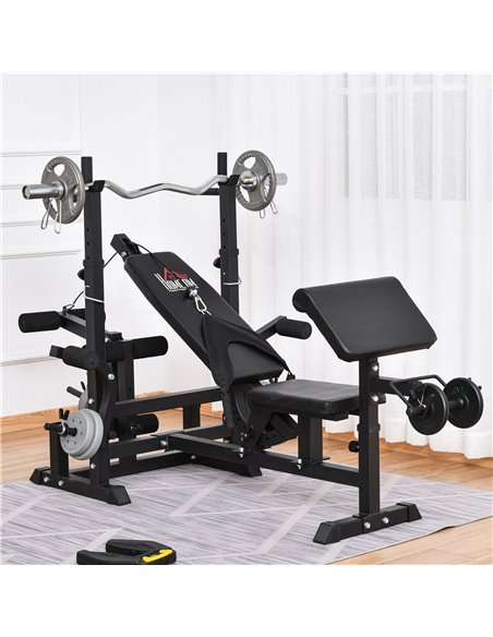 HOMCOM Multi-Exercise Full-Body Weight Rack with Bench Press, Leg Extension, Chest Fly Resistance Band & Preacher Curl A91-131BK - pic 85224 | FastDaddyshop