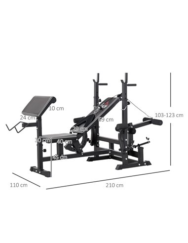 HOMCOM Multi-Exercise Full-Body Weight Rack with Bench Press, Leg Extension, Chest Fly Resistance Band & Preacher Curl A91-131BK