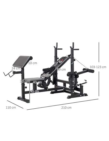 HOMCOM Multi-Exercise Full-Body Weight Rack with Bench Press, Leg Extension, Chest Fly Resistance Band & Preacher Curl A91-131BK - pic 85225 | FastDaddyshop
