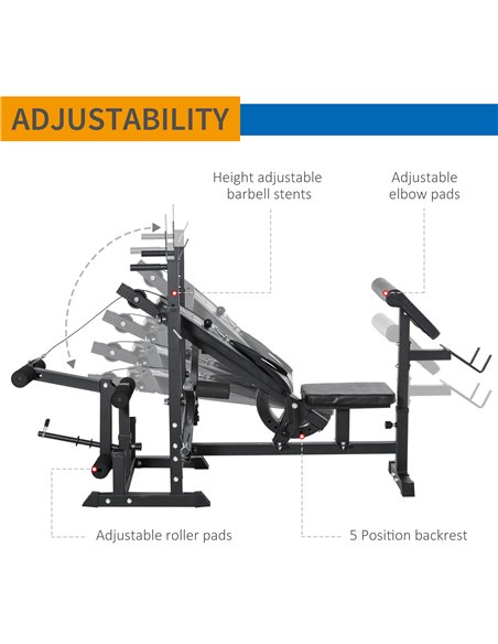HOMCOM Multi-Exercise Full-Body Weight Rack with Bench Press, Leg Extension, Chest Fly Resistance Band & Preacher Curl A91-131BK - pic 85227 | FastDaddyshop