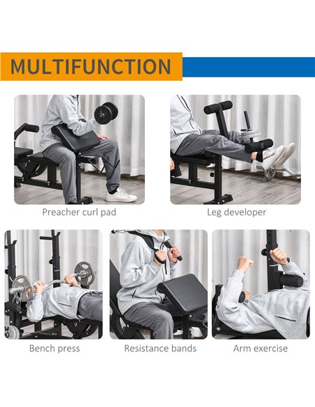 HOMCOM Multi-Exercise Full-Body Weight Rack with Bench Press, Leg Extension, Chest Fly Resistance Band & Preacher Curl A91-131BK - pic 85228 | FastDaddyshop