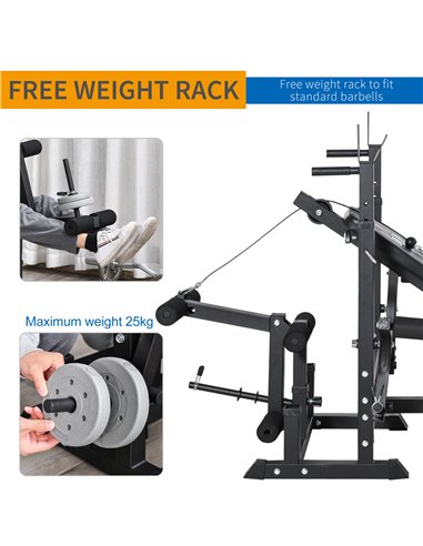 HOMCOM Multi-Exercise Full-Body Weight Rack with Bench Press, Leg Extension, Chest Fly Resistance Band & Preacher Curl A91-131BK
