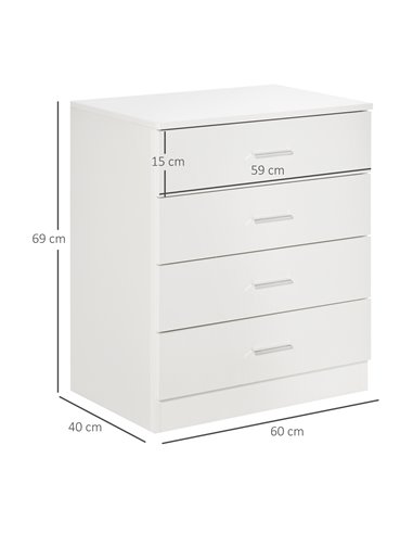 HOMCOM Vertical Storage Cabinet, 4-Drawer Chest with Metal Rails, Anti-Tip, for Playroom, Nursery, Hallway 831-427