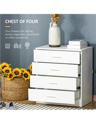 HOMCOM Vertical Storage Cabinet, 4-Drawer Chest with Metal Rails, Anti-Tip, for Playroom, Nursery, Hallway 831-427