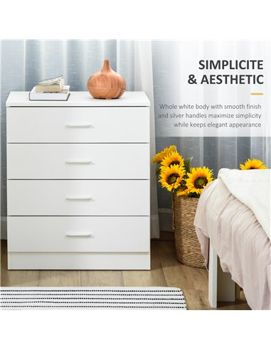 HOMCOM Vertical Storage Cabinet, 4-Drawer Chest with Metal Rails, Anti-Tip, for Playroom, Nursery, Hallway 831-427