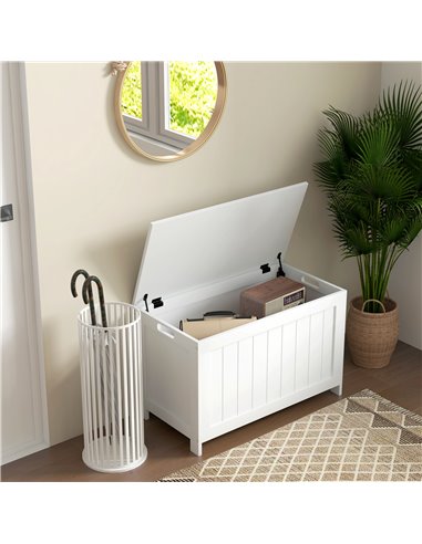 HOMCOM Storage Chest, Modern Storage Trunk with 2 Safety Hinges and Cut-out Handles, Wooden Toy Box for Living Room, 76x40x48 cm