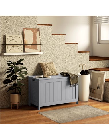 HOMCOM Storage Chest, Modern Storage Trunk w/ 2 Safety Hinges & Cut-out Handles, Wooden Toy Box for Living Room, 76 x 40 x 48 cm