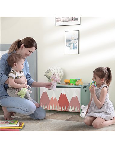 ZONEKIZ Children's Toy Chest with Safety Hinge, Cute Animal Design Toy Box for Nursery, Green 311-058V80GN