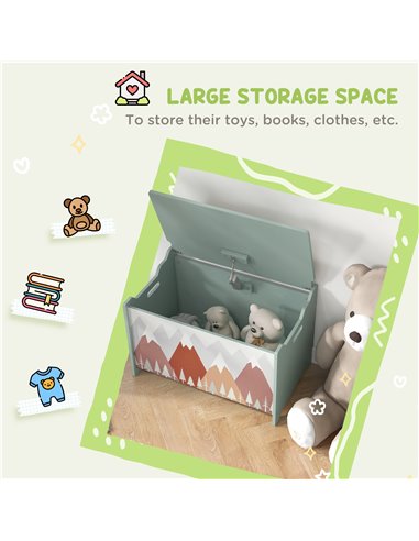 ZONEKIZ Children's Toy Chest with Safety Hinge, Cute Animal Design Toy Box for Nursery, Green 311-058V80GN