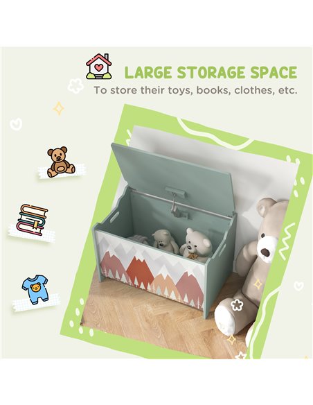 ZONEKIZ Children's Toy Chest with Safety Hinge, Cute Animal Design Toy Box for Nursery, Green 311-058V80GN - pic 85354 | FastDaddyshop