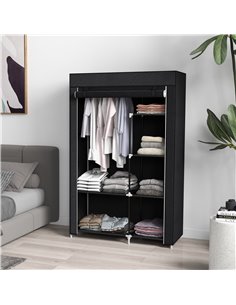 HOMCOM Fabric Wardrobe, Portable Wardrobe with 6 Shelves, 1 Hanging Rail, Foldable Closets, 103 x 43 x 162.5 cm, Black 850-213V0 2
