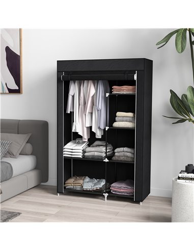 HOMCOM Fabric Wardrobe, Portable Wardrobe with 6 Shelves, 1 Hanging Rail, Foldable Closets, 103 x 43 x 162.5 cm, Black 850-213V0