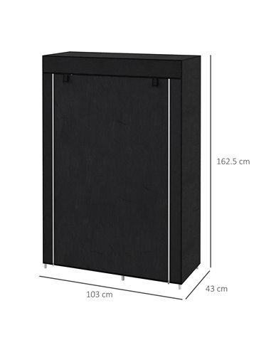 HOMCOM Fabric Wardrobe, Portable Wardrobe with 6 Shelves, 1 Hanging Rail, Foldable Closets, 103 x 43 x 162.5 cm, Black 850-213V0