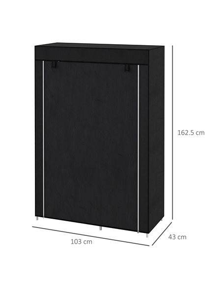 HOMCOM Fabric Wardrobe, Portable Wardrobe with 6 Shelves, 1 Hanging Rail, Foldable Closets, 103 x 43 x 162.5 cm, Black 850-213V0 - pic 85360 | FastDaddyshop