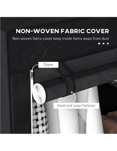 HOMCOM Fabric Wardrobe, Portable Wardrobe with 6 Shelves, 1 Hanging Rail, Foldable Closets, 103 x 43 x 162.5 cm, Black 850-213V0