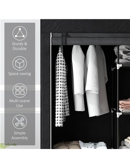 HOMCOM Fabric Wardrobe, Portable Wardrobe with 6 Shelves, 1 Hanging Rail, Foldable Closets, 103 x 43 x 162.5 cm, Black 850-213V0 - pic 85363 | FastDaddyshop