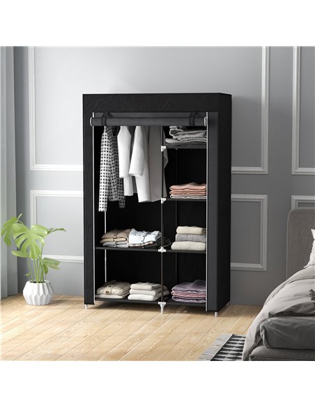 HOMCOM Fabric Wardrobe, Portable Wardrobe with 6 Shelves, 1 Hanging Rail, Foldable Closets, 103 x 43 x 162.5 cm, Black 850-213V0 - pic 85364 | FastDaddyshop