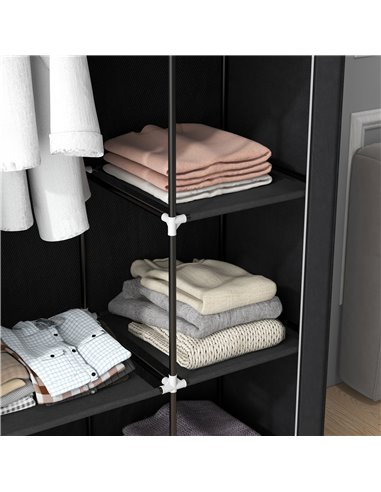 HOMCOM Fabric Wardrobe, Portable Wardrobe with 6 Shelves, 1 Hanging Rail, Foldable Closets, 103 x 43 x 162.5 cm, Black 850-213V0