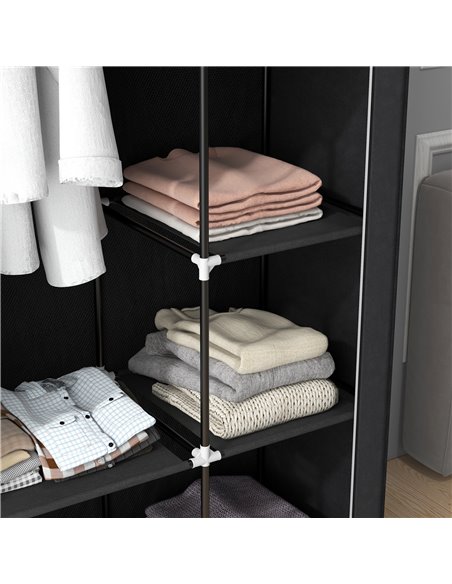HOMCOM Fabric Wardrobe, Portable Wardrobe with 6 Shelves, 1 Hanging Rail, Foldable Closets, 103 x 43 x 162.5 cm, Black 850-213V0 - pic 85365 | FastDaddyshop