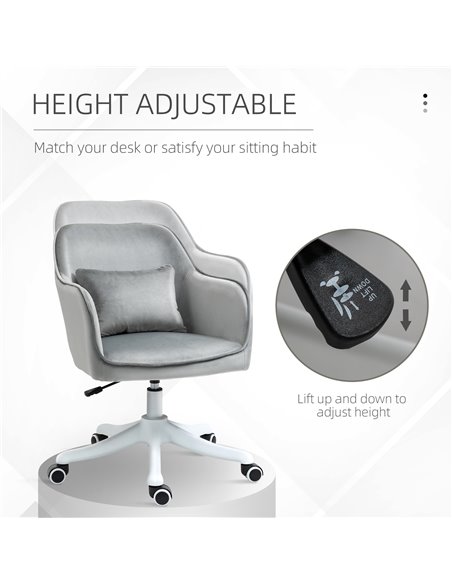 Vinsetto Velvet-Feel Office Chair with Rechargeable Electric Vibration Massage Lumbar Pillow, Wheels, Grey - pic 8537 | FastDaddyshop
