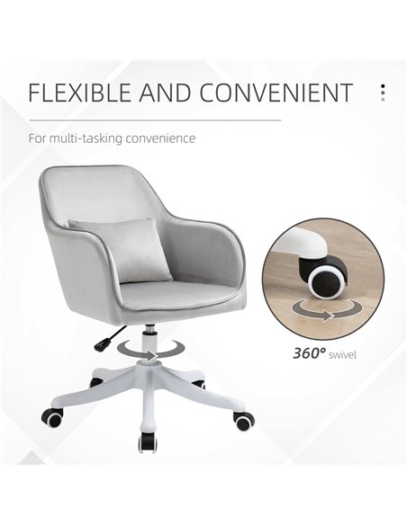 Vinsetto Velvet-Feel Office Chair with Rechargeable Electric Vibration Massage Lumbar Pillow, Wheels, Grey - pic 8538 | FastDaddyshop