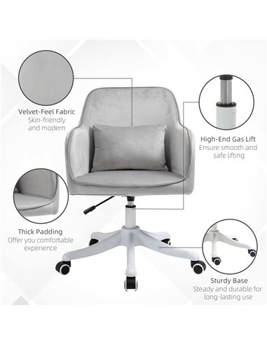 Vinsetto Velvet-Feel Office Chair with Rechargeable Electric Vibration Massage Lumbar Pillow, Wheels, Grey