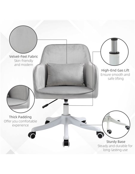 Vinsetto Velvet-Feel Office Chair with Rechargeable Electric Vibration Massage Lumbar Pillow, Wheels, Grey - pic 8539 | FastDaddyshop