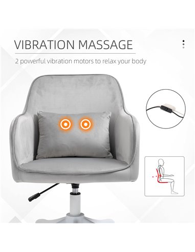 Vinsetto Velvet-Feel Office Chair with Rechargeable Electric Vibration Massage Lumbar Pillow, Wheels, Grey