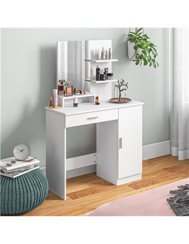 HOMCOM Simple and Modern Dressing Table, with Storage - White 831-698V80WT
