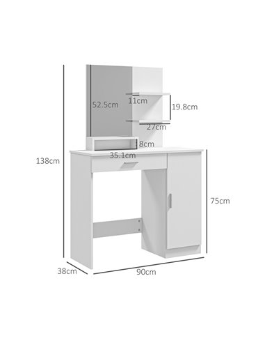 HOMCOM Simple and Modern Dressing Table, with Storage - White 831-698V80WT