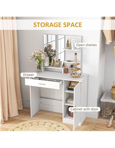 HOMCOM Simple and Modern Dressing Table, with Storage - White 831-698V80WT