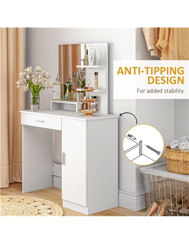 HOMCOM Simple and Modern Dressing Table, with Storage - White 831-698V80WT