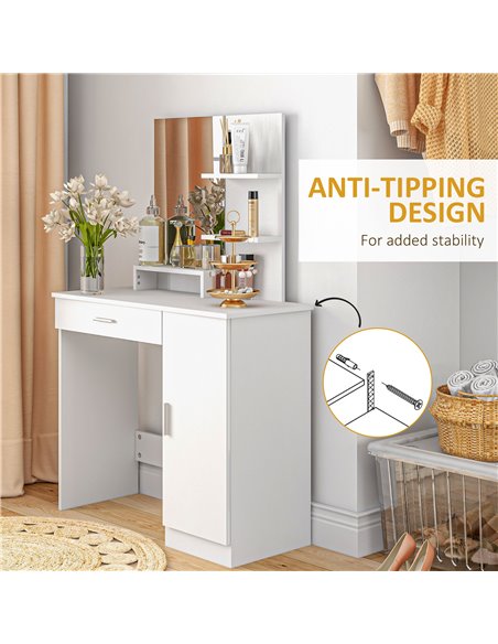 HOMCOM Simple and Modern Dressing Table, with Storage - White 831-698V80WT - pic 85417 | FastDaddyshop