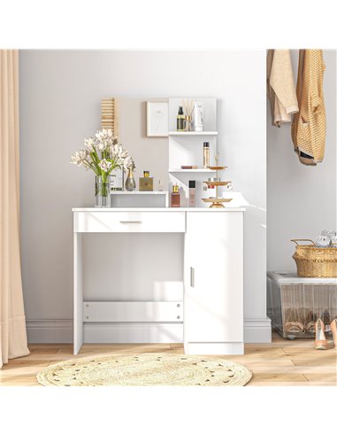 HOMCOM Simple and Modern Dressing Table, with Storage - White 831-698V80WT