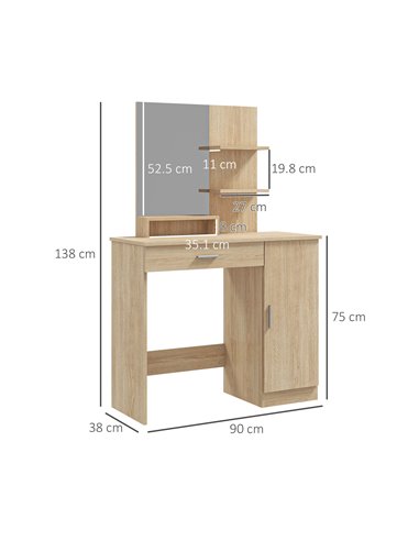 HOMCOM Simple and Modern Dressing Table, with Storage - Maple Wood-effect 831-698V80ND