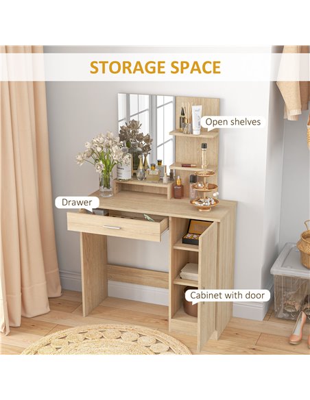 HOMCOM Simple and Modern Dressing Table, with Storage - Maple Wood-effect 831-698V80ND - pic 85424 | FastDaddyshop