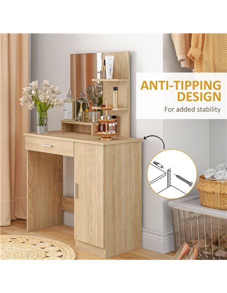 HOMCOM Simple and Modern Dressing Table, with Storage - Maple Wood-effect 831-698V80ND - pic 85426 | FastDaddyshop