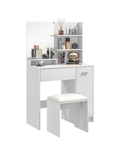 HOMCOM Dressing Table with Mirror and Stool, Vanity Table, Modern Makeup Desk with Drawer, Storage Cabinet and Adjustable Shelf 