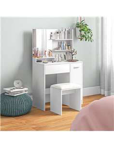 HOMCOM Dressing Table with Mirror and Stool, Vanity Table, Modern Makeup Desk with Drawer, Storage Cabinet and Adjustable Shelf  2