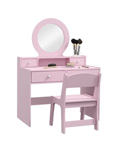 AIYAPLAY Kids Dressing Table Set Kids Make up Table with Stool and Mirror, Storage Drawers, Gift for Aged 3-8 316-019V80PK