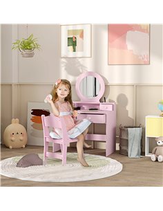 AIYAPLAY Kids Dressing Table Set Kids Make up Table with Stool and Mirror, Storage Drawers, Gift for Aged 3-8 316-019V80PK 2
