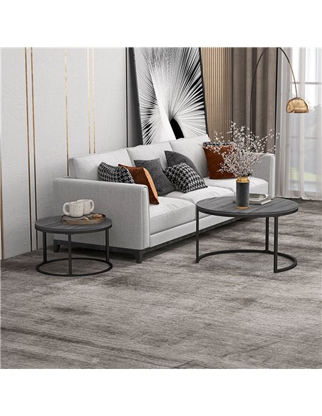 HOMCOM Industrial Nesting Coffee Table Set of 2, Round Coffee Tables, Living Room Table with Wood Effect Top and Steel Frame 833 - pic 85476 | FastDaddyshop