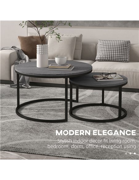 HOMCOM Industrial Nesting Coffee Table Set of 2, Round Coffee Tables, Living Room Table with Wood Effect Top and Steel Frame 833 - pic 85478 | FastDaddyshop