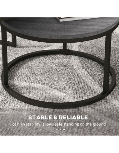 HOMCOM Industrial Nesting Coffee Table Set of 2, Round Coffee Tables, Living Room Table with Wood Effect Top and Steel Frame 833
