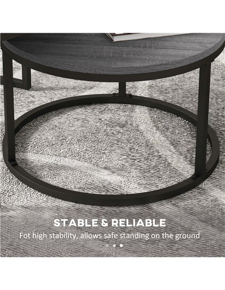 HOMCOM Industrial Nesting Coffee Table Set of 2, Round Coffee Tables, Living Room Table with Wood Effect Top and Steel Frame 833 - pic 85480 | FastDaddyshop