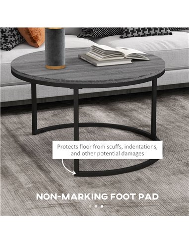 HOMCOM Industrial Nesting Coffee Table Set of 2, Round Coffee Tables, Living Room Table with Wood Effect Top and Steel Frame 833