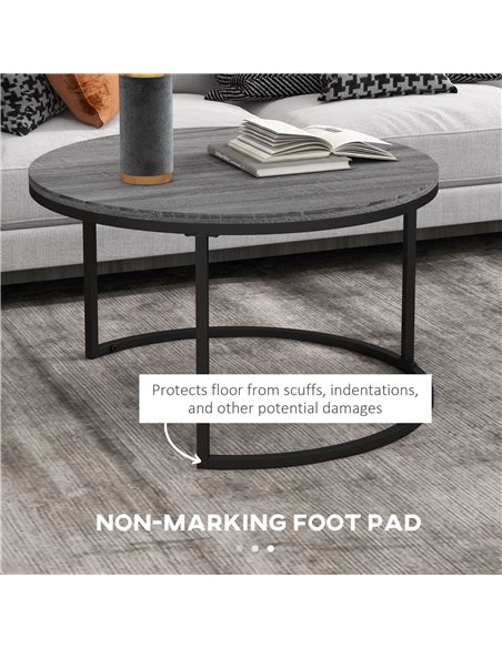 HOMCOM Industrial Nesting Coffee Table Set of 2, Round Coffee Tables, Living Room Table with Wood Effect Top and Steel Frame 833 - pic 85481 | FastDaddyshop