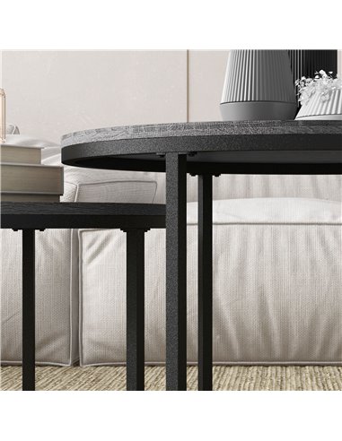 HOMCOM Industrial Nesting Coffee Table Set of 2, Round Coffee Tables, Living Room Table with Wood Effect Top and Steel Frame 833