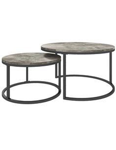 HOMCOM Industrial Nesting Coffee Table Set of 2, Round Coffee Tables, Living Room Table with Faux Cement Top and Steel Frame 833