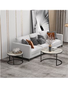 HOMCOM Industrial Nesting Coffee Table Set of 2, Round Coffee Tables, Living Room Table with Faux Cement Top and Steel Frame 833 2